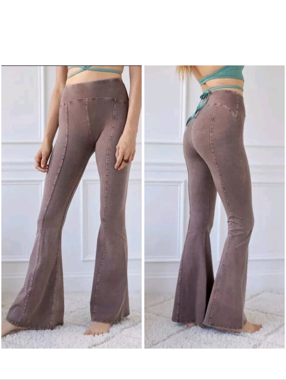 Out From Under size XS Aria Flare Pants Bootcut Bell leg faded brown